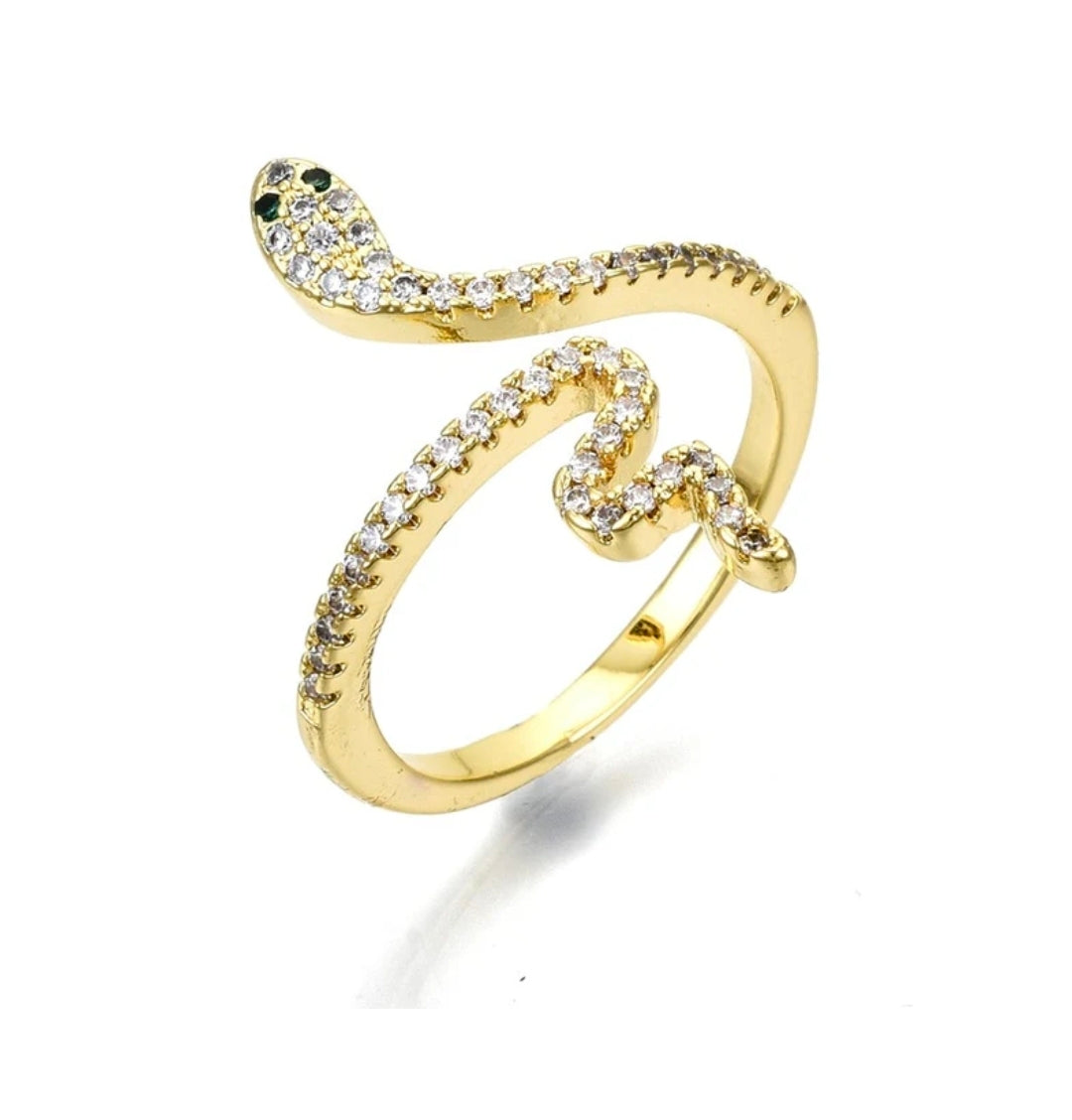 Bague femme réglable serpent diamants CZ