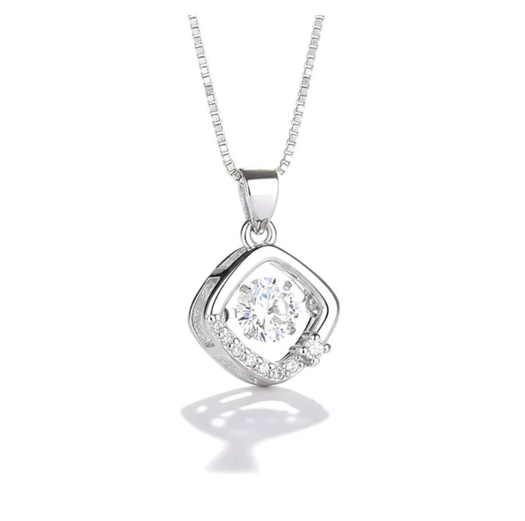 Collier femme argent 925 pendentif carré sertis et oxyde blanc Daphné