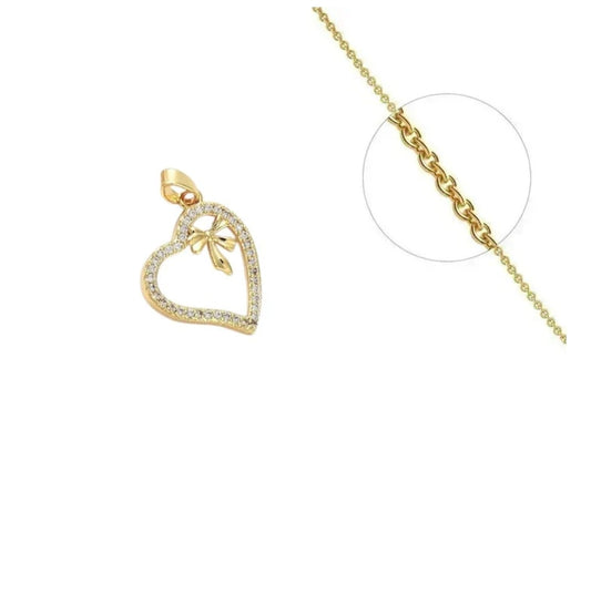 Collier femme doré avec pendentif cœur et ruban zirconiums sertis