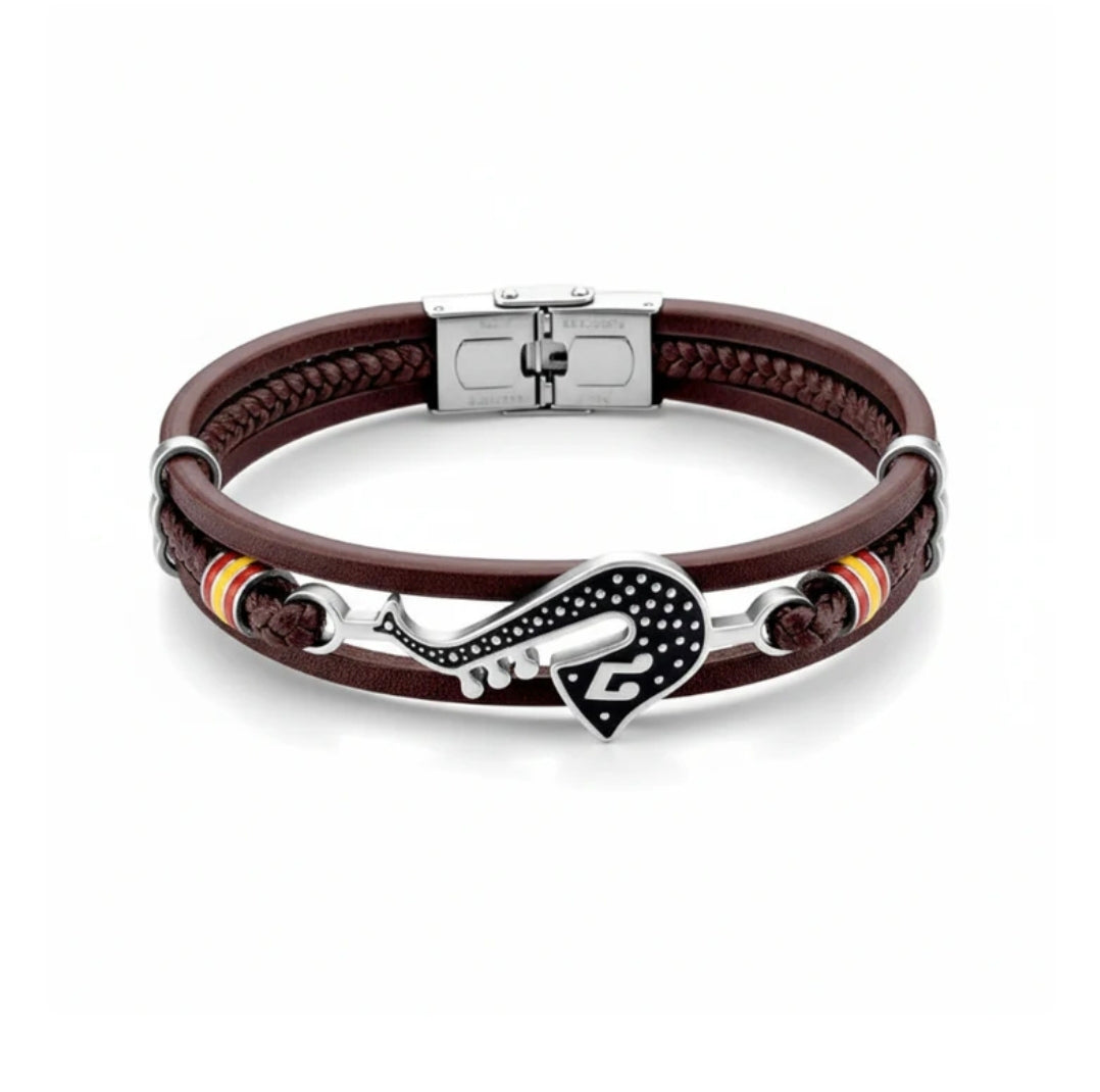 Bracelet homme souple en cuir tressé instrument de musique trombone