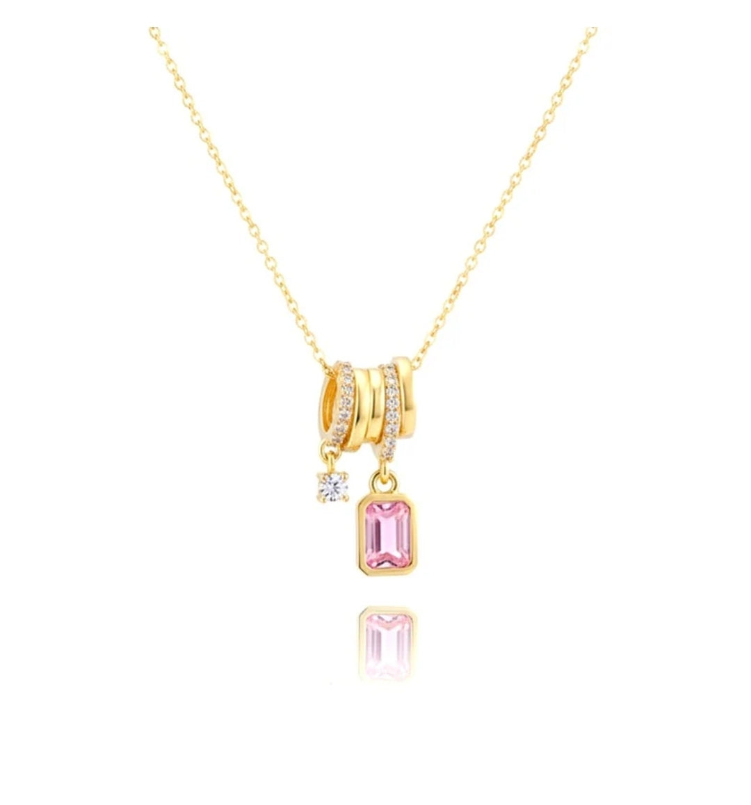 Collier femme acier inoxydable pendentif deux breloques sertis de zirconiums