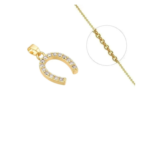 Collier femme doré et pendentif fer à cheval orné de zirconiums sertis
