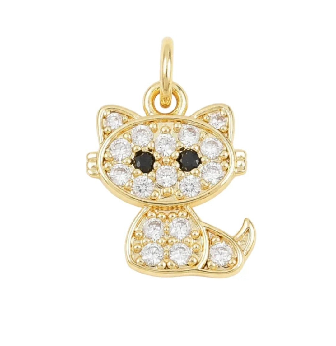 Pendentif breloque chaton avec zirconiums sertis