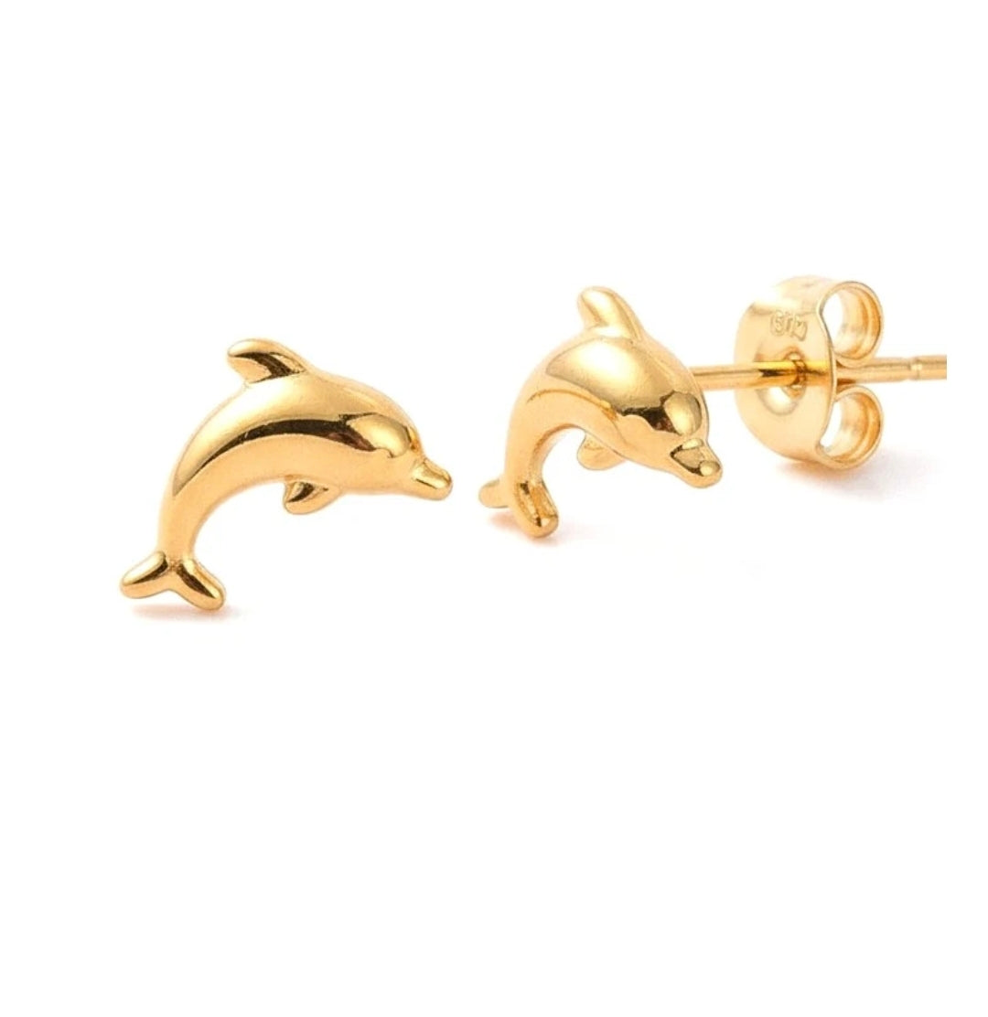 Boucles d'oreilles enfant en acier inoxydable doré en forme de dauphin