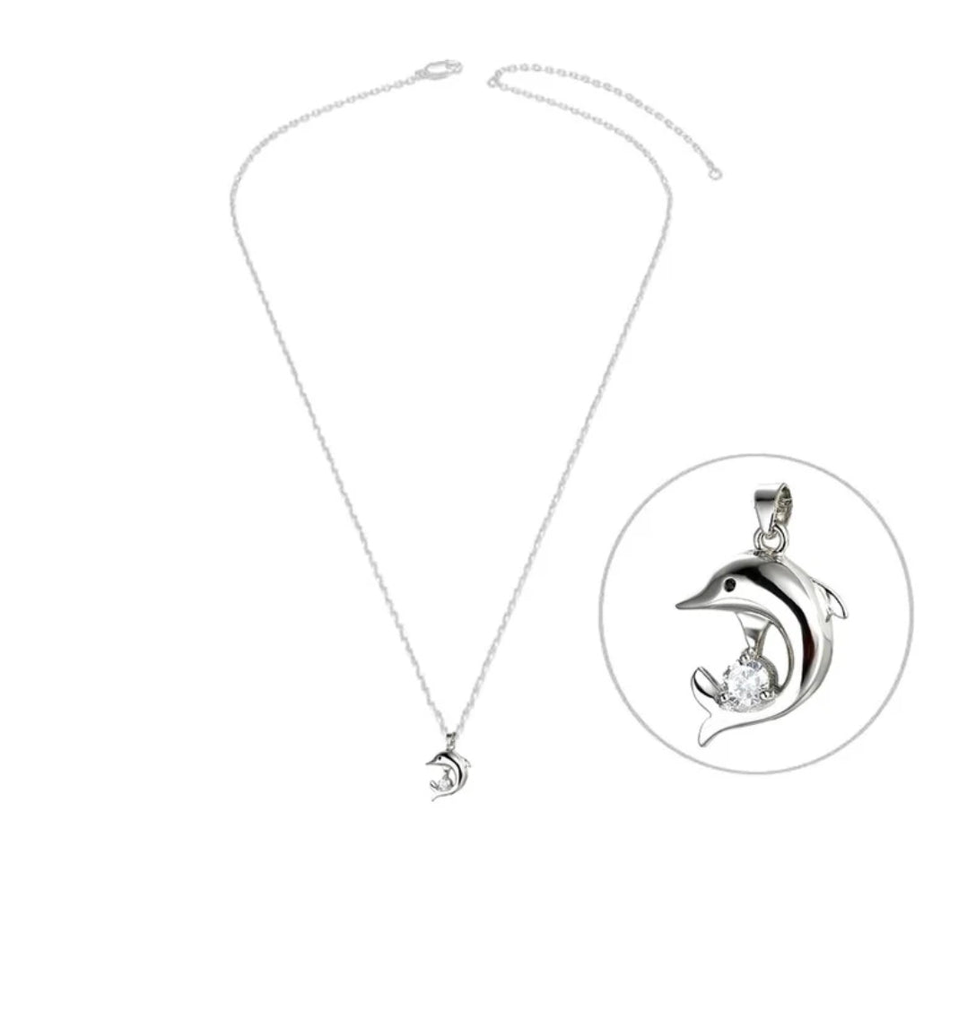 Collier femme argent 925 dauphin sertis oxyde blanc