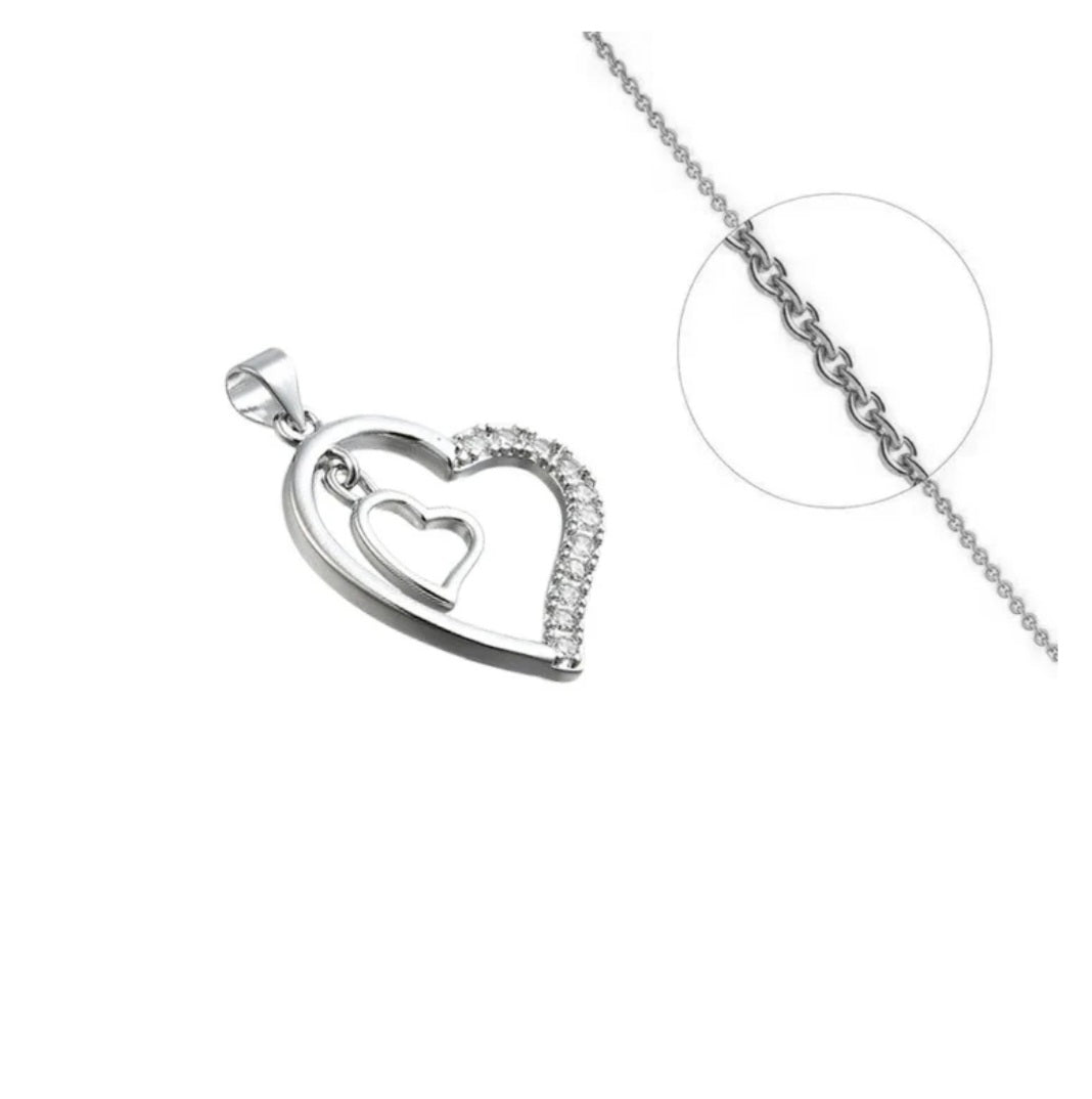 Collier femme doré avec pendentif double cœur zirconiums sertis