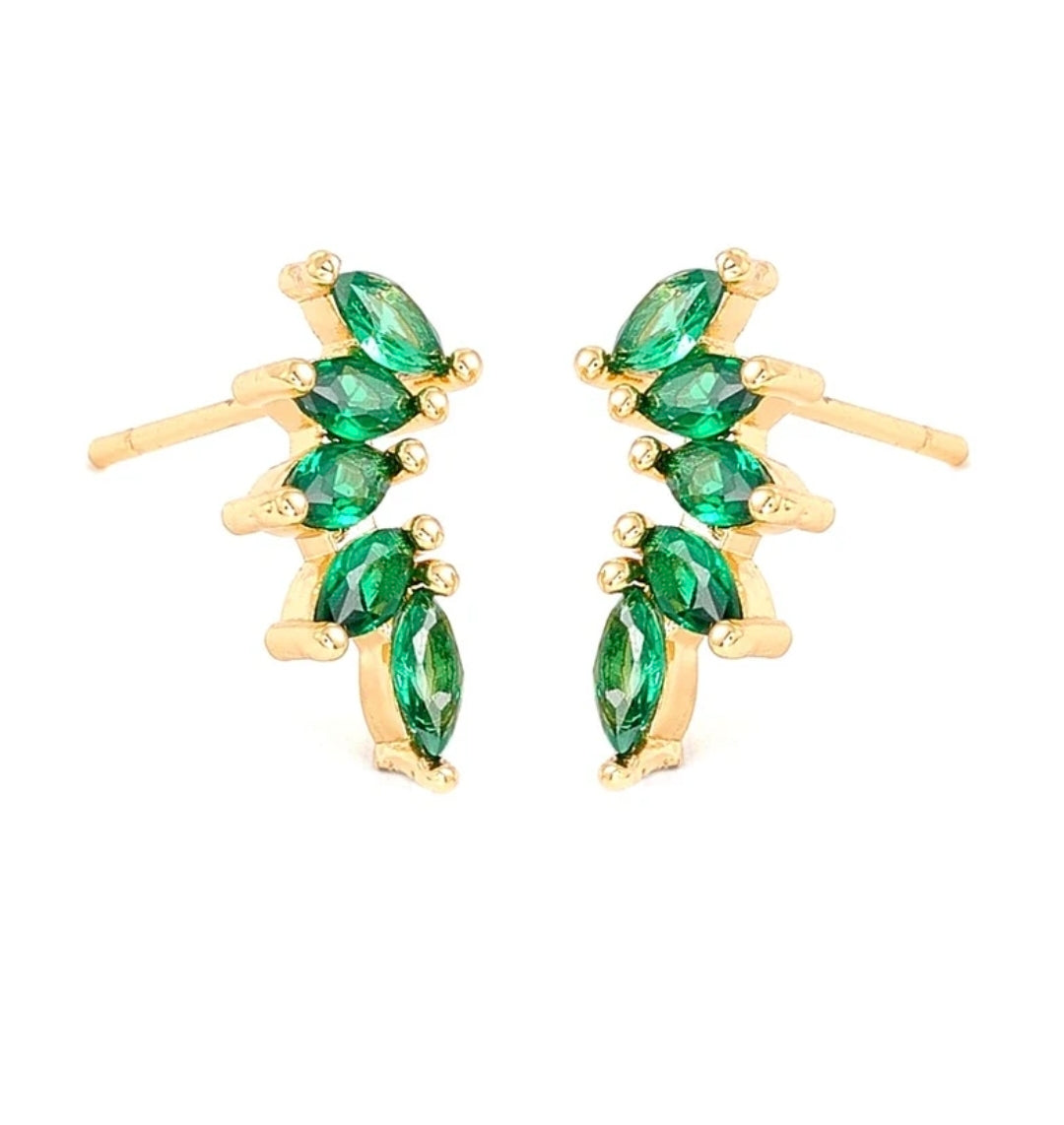 Boucles d'oreilles femme feuille oxydes vertes dorées à l'or fin