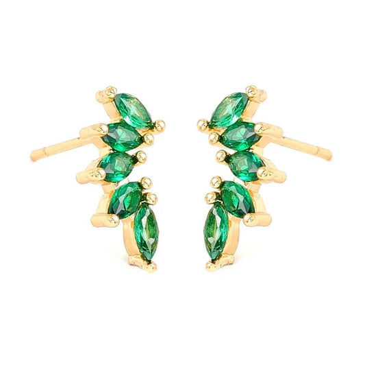 Boucles d'oreilles femme feuille oxydes vertes dorées à l'or fin