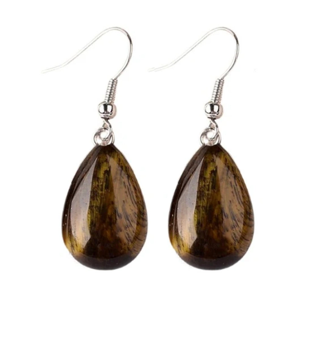 Boucles d'oreilles pierre naturelle goutte Œil de Tigre