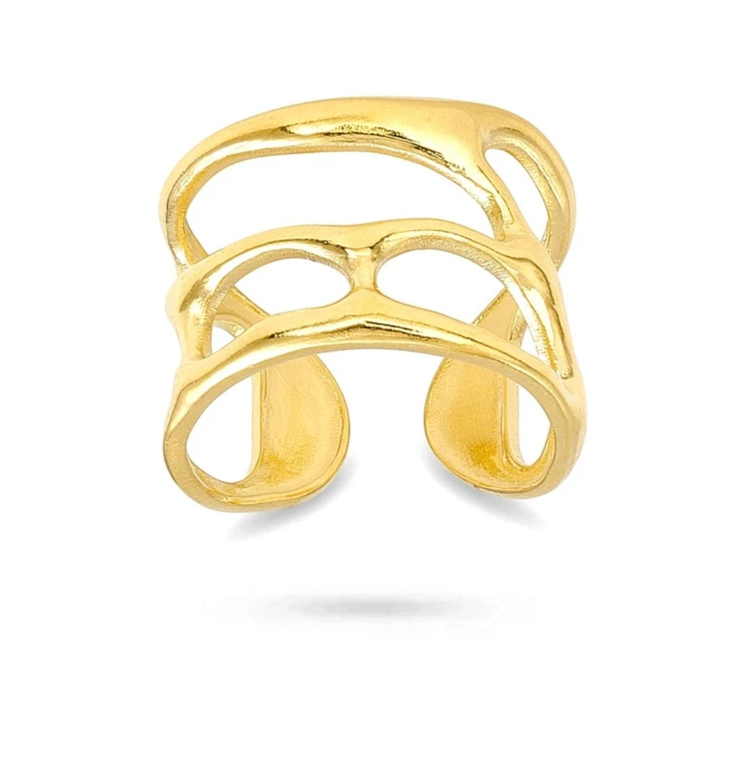 Bague femme acier inoxydable réglable large doré à l'or fin