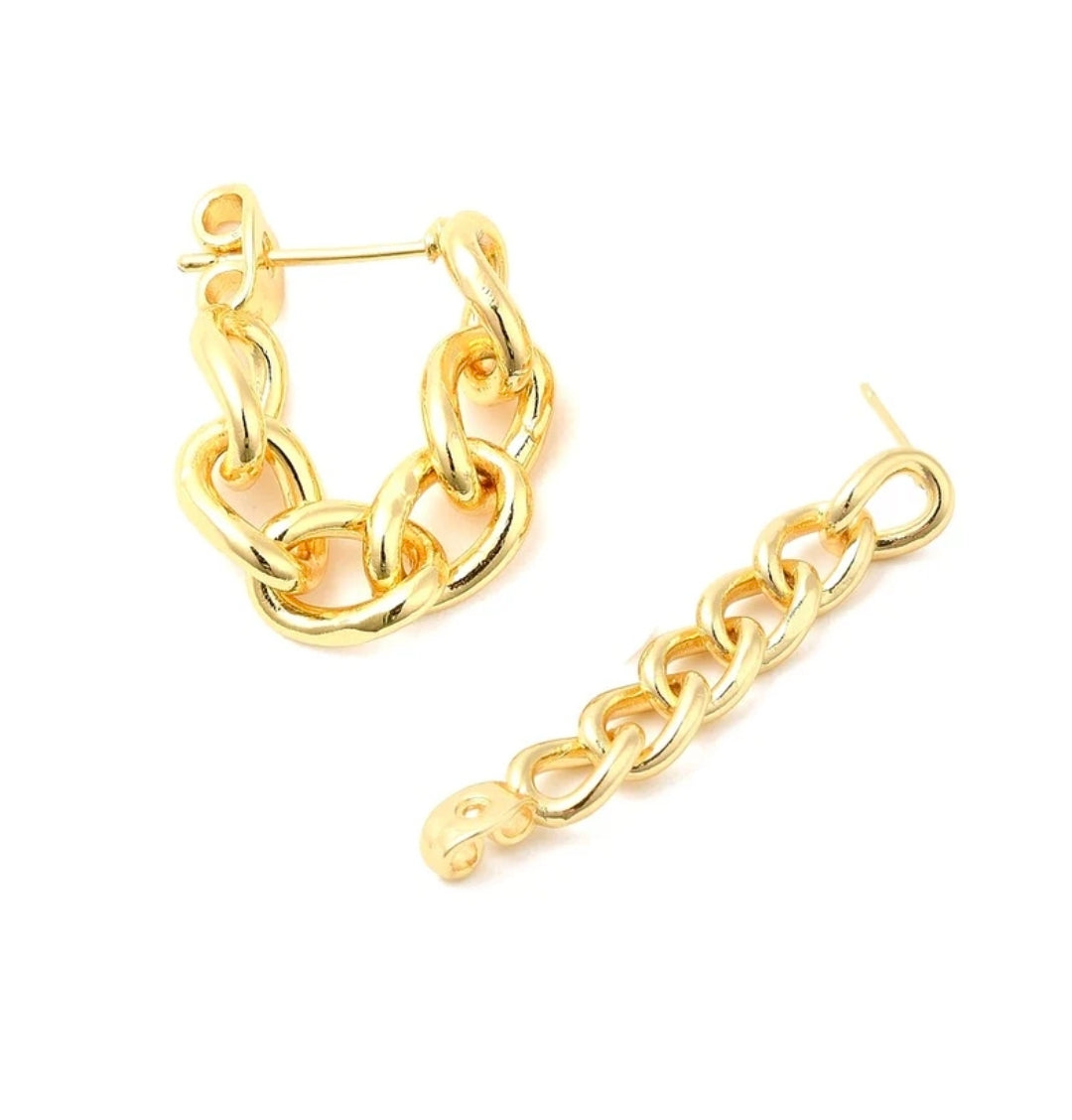 Boucles d'oreilles femme chaîne gourmette dorées à l'or fin