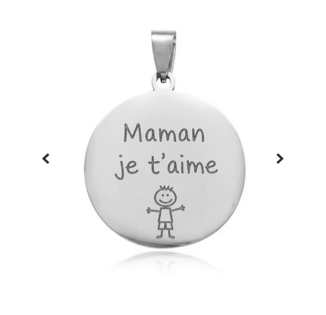 Pendentif acier à personnaliser rond argenté 35*30*2 mm
