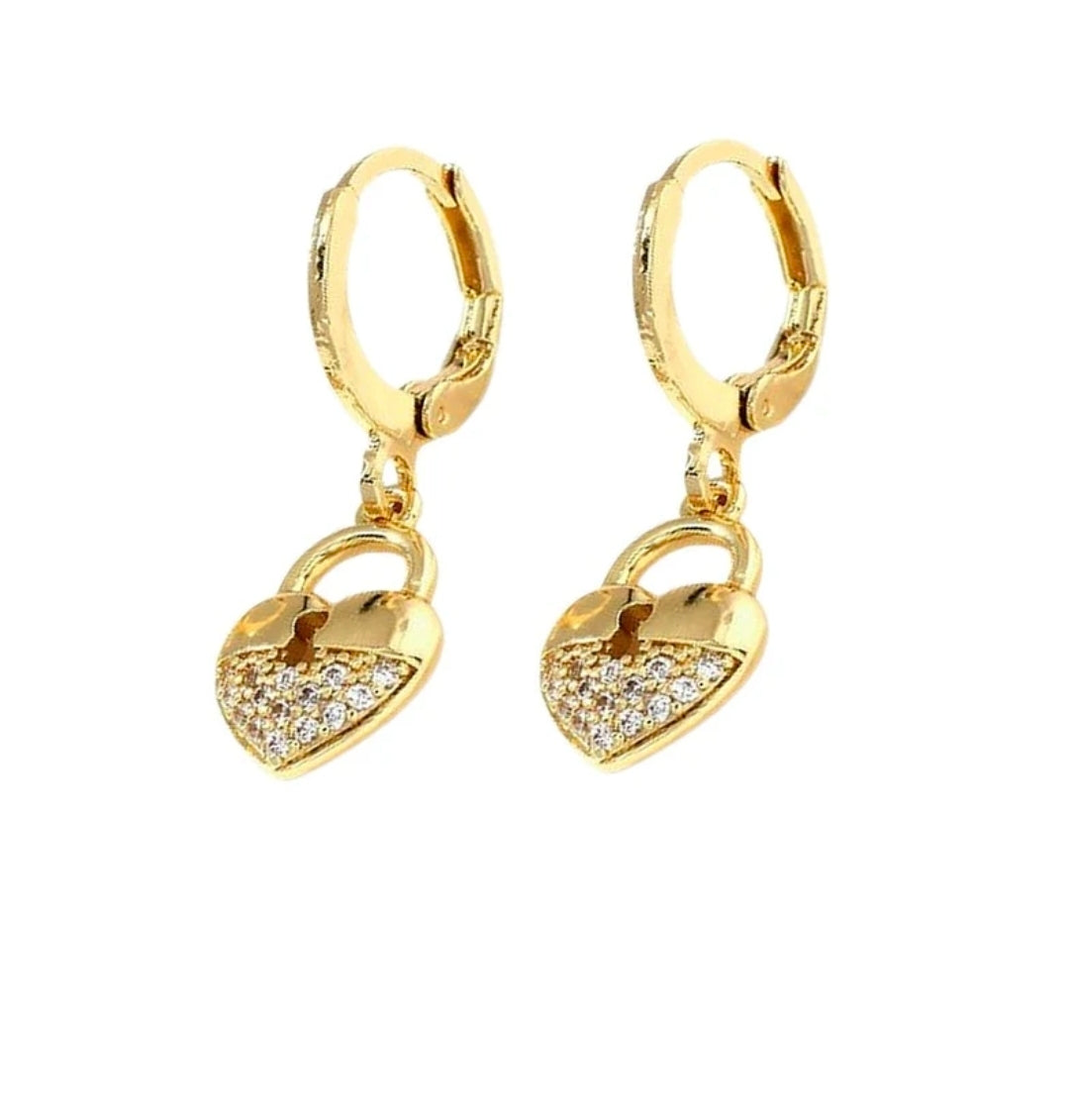 Boucles d'oreilles femme cœur cadenas avec serrure