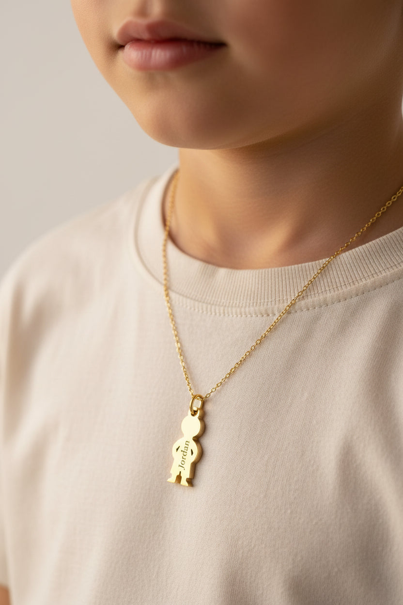 Pendentif enfant garçon breloque acier doré à personnaliser