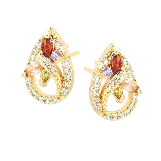 Boucles d'oreilles femme oxydes couleurs dorées à l'or fin zirconiums sertis