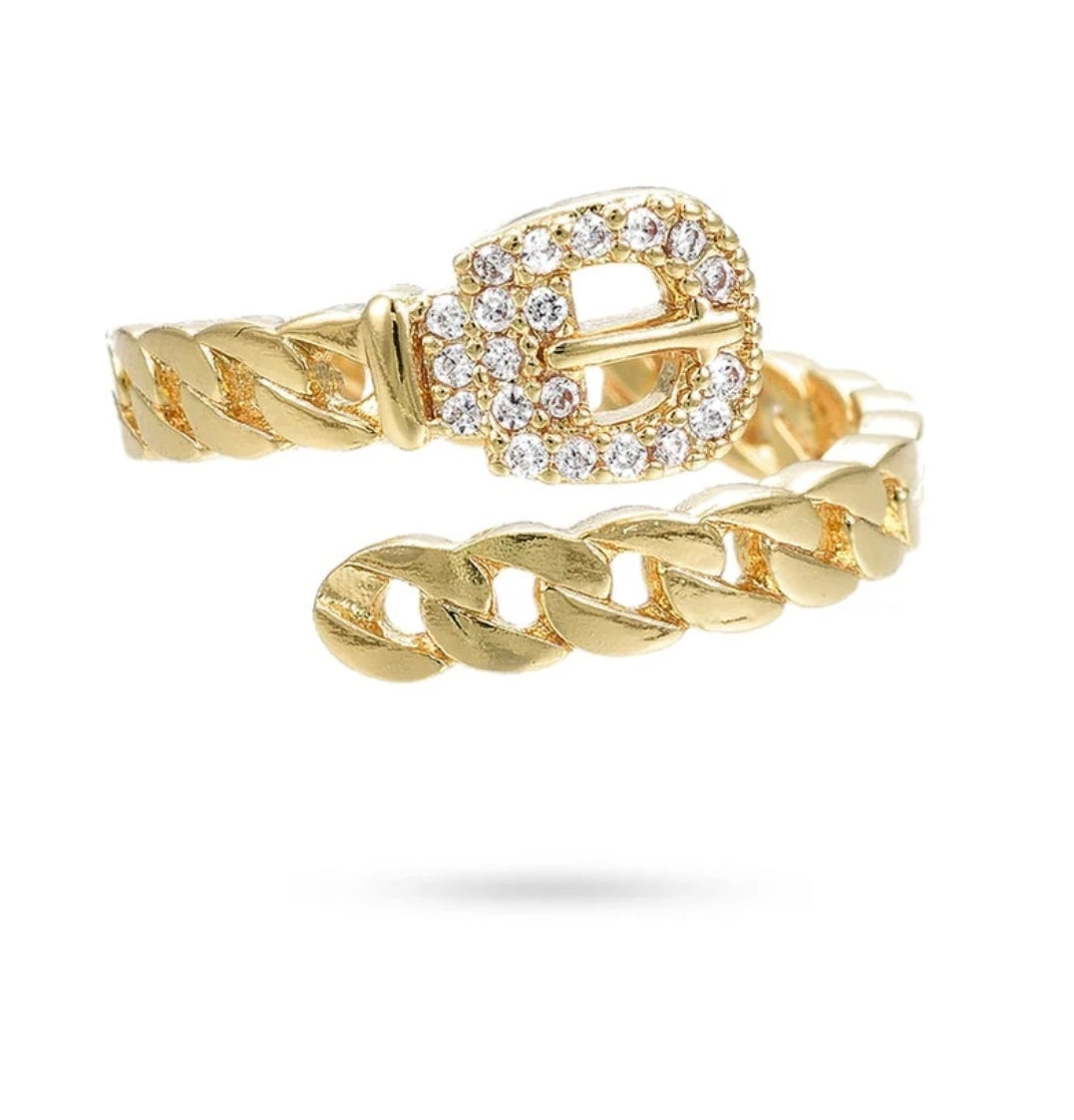 Bague femme réglable ceinture maille gourmette zirconiums sertis