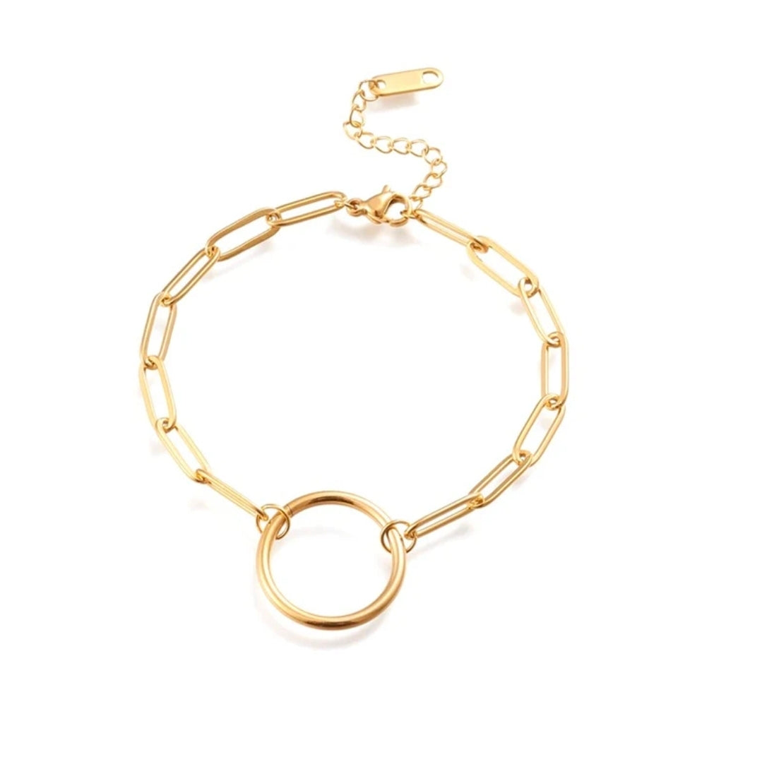 Bracelet femme acier inoxydable maille trombone cercle or
