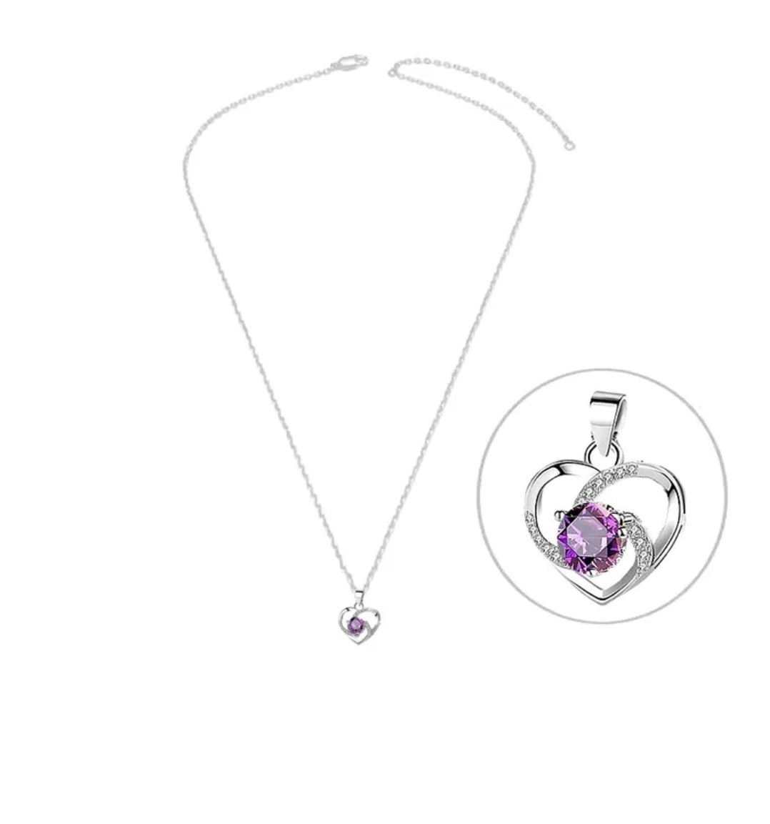 Collier femme argent 925 cœur entrelacé sertis oxyde mauve