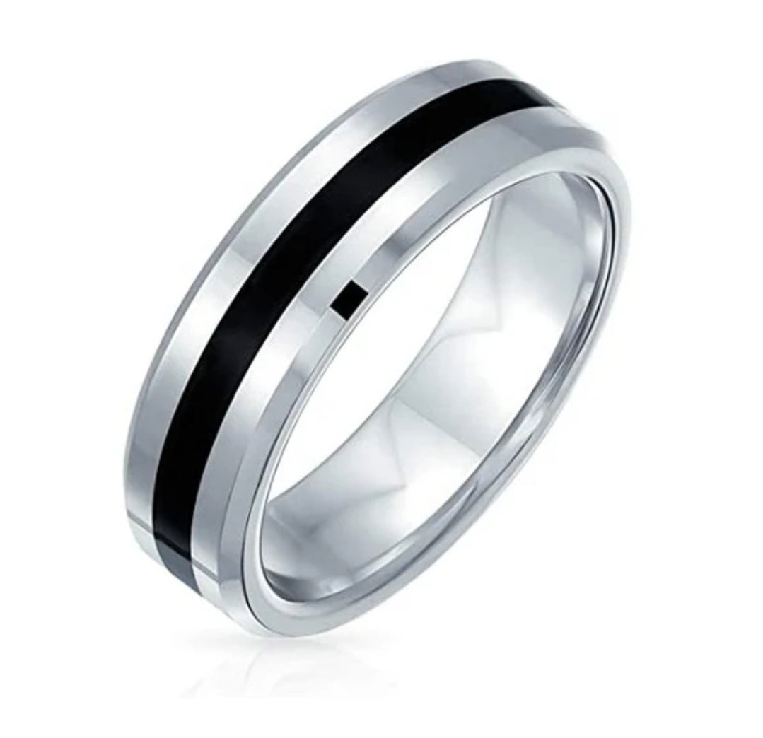 Bague homme acier 316 alliance noir et argenté