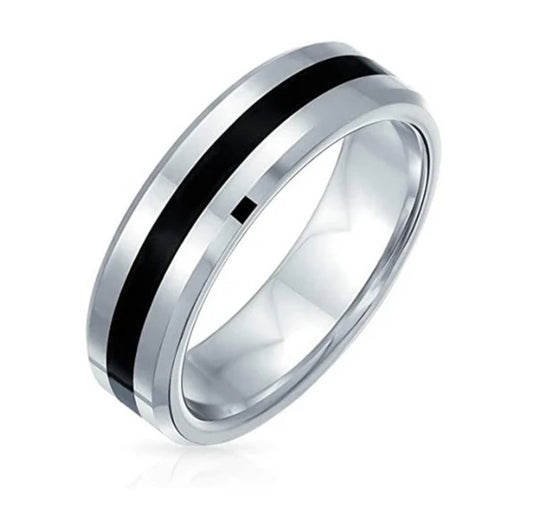Bague homme acier 316 alliance noir et argenté