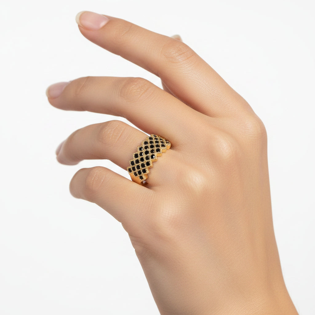 Bague femme réglable lignée de diamants CZ noir