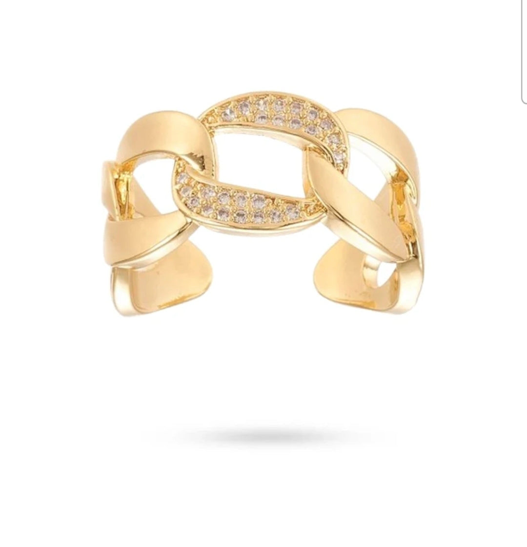 Bague femme réglable entrelacée avec zirconiums blancs sertis