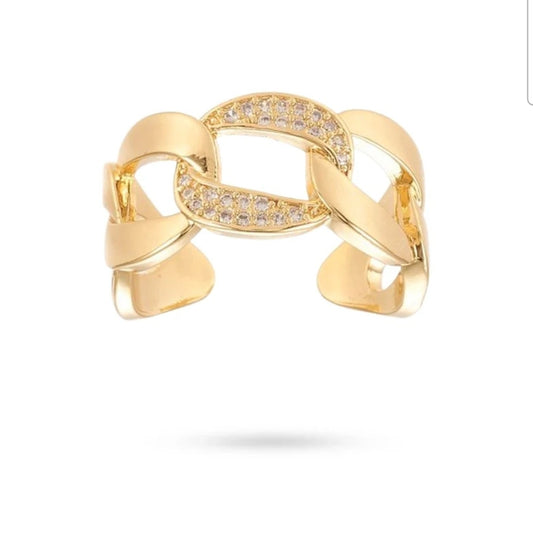 Bague femme réglable entrelacée avec zirconiums blancs sertis