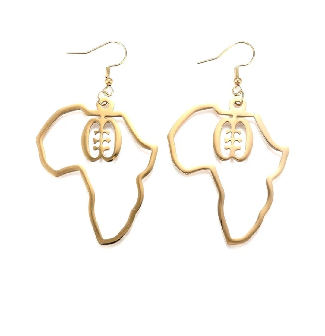 Boucles d'oreilles carte d'Afrique acier doré