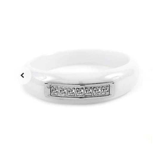 Bague en céramique - Couleur blanc - Lignées de strass