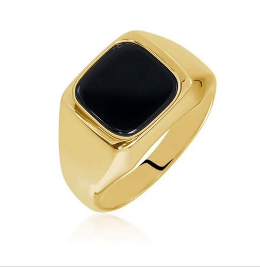 Bague chevalière acier 316 Or et Noir