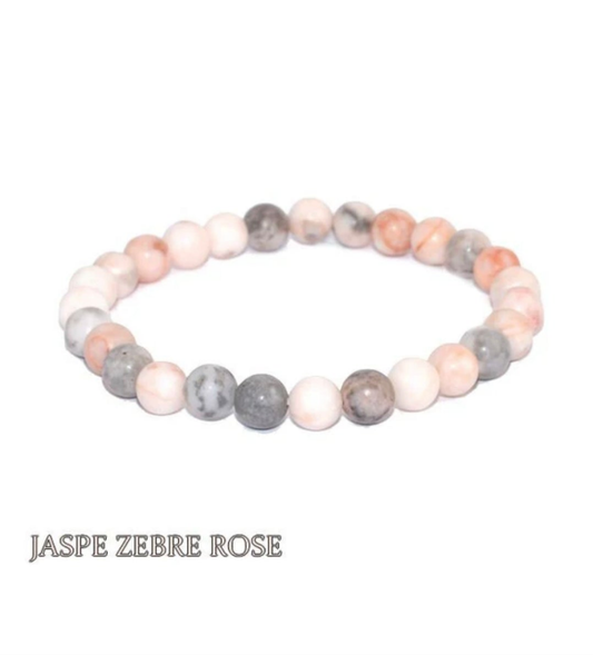 Bracelet pierres naturelles 8 mm - Jaspe Zèbre Rose