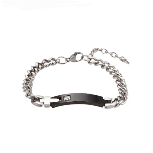 Bracelet gourmette acier inoxydable noir et argenté