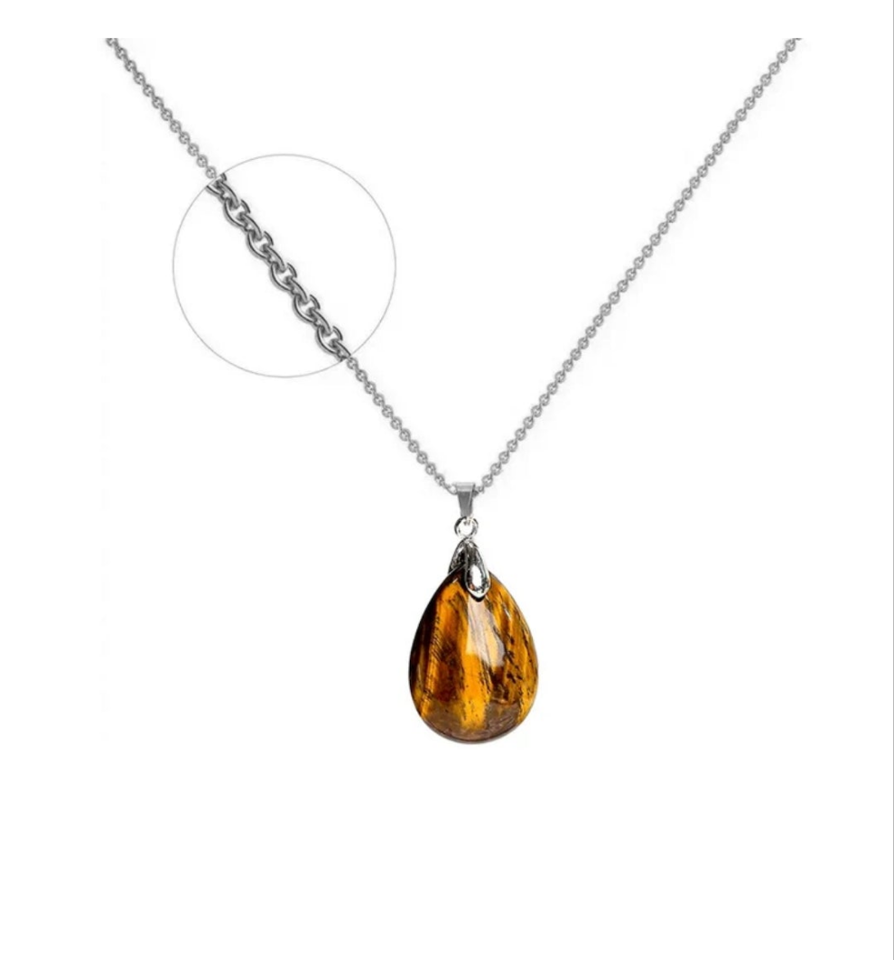 Collier acier inoxydable pendentif pierre naturelle Œil de Tigre