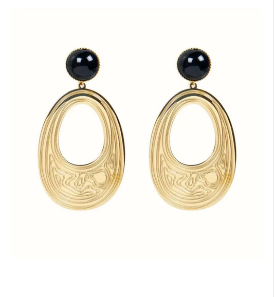 Boucles d'oreilles pendantes Marie acier inoxydable pierres naturelles agate noir