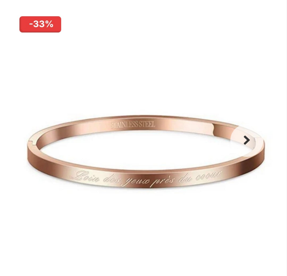 Bracelet Or Rose message pour femme " Loin des yeux près du cœur " en acier 316