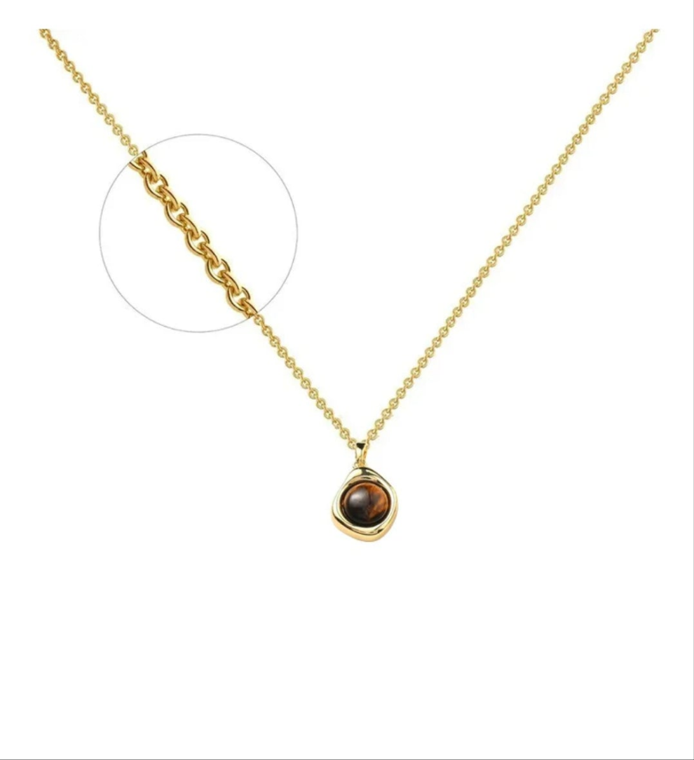 Collier acier inoxydable pierre naturelle Œil de Tigre