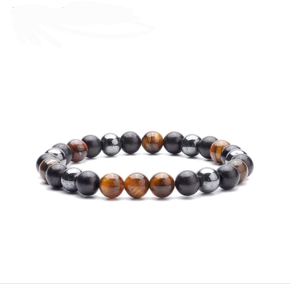 Bracelet pierres naturelles Œil de Tigre hématite 8 mm