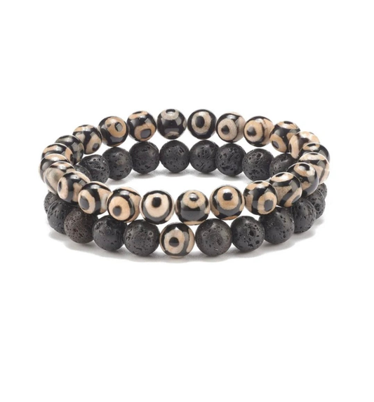 Lot de 2 bracelets pierres naturelles de lave et agate