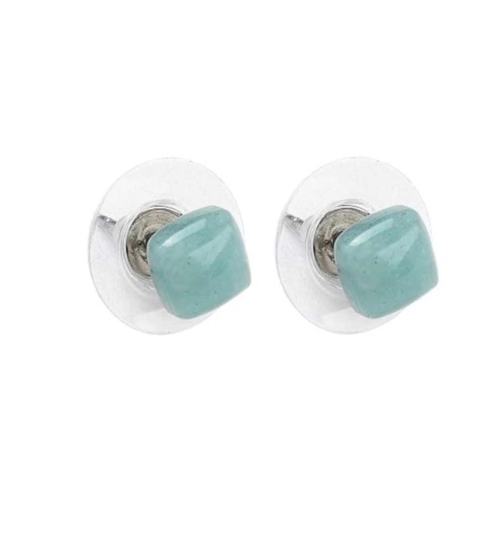 Boucles d'oreilles pierres naturelles puce carré amazonite