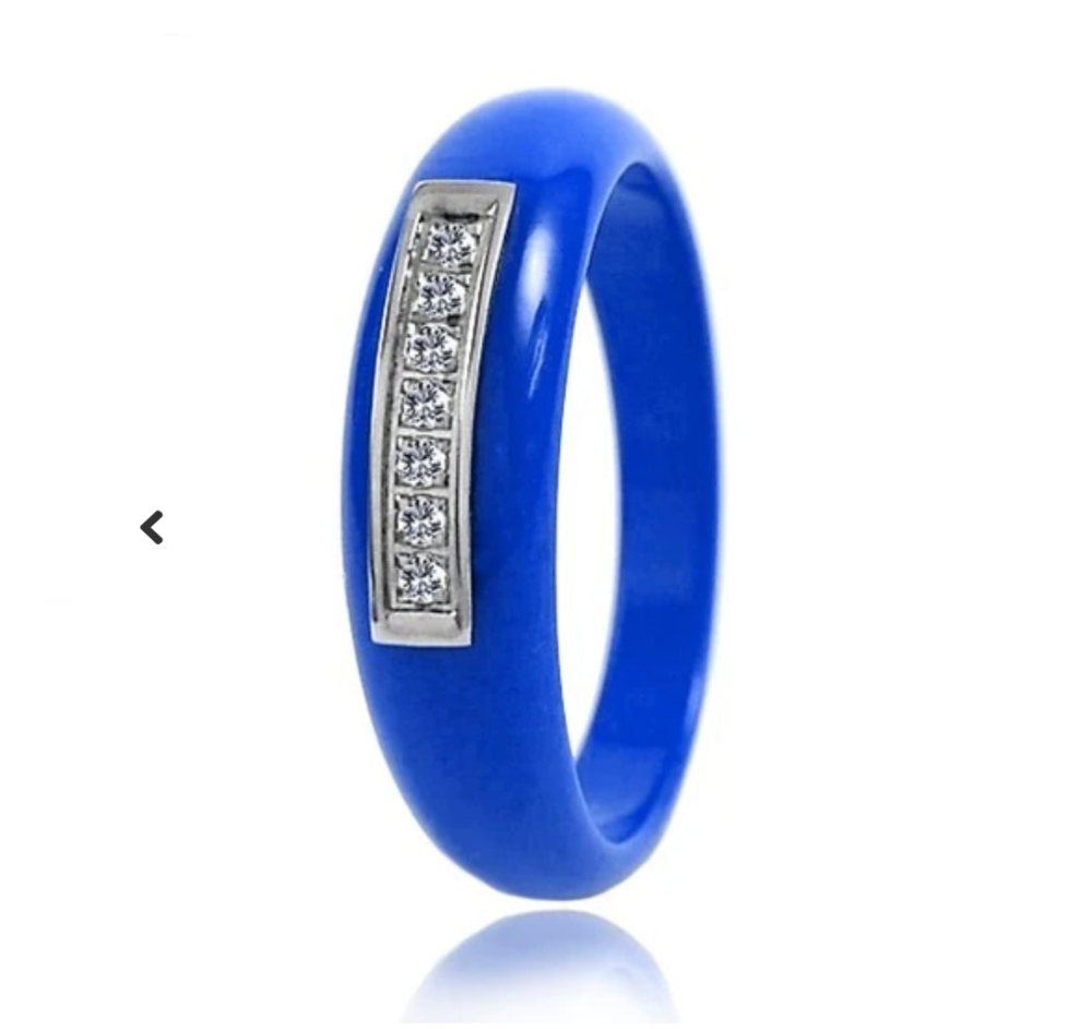 Bague céramique  - Couleur bleu  - Lignées de Strass