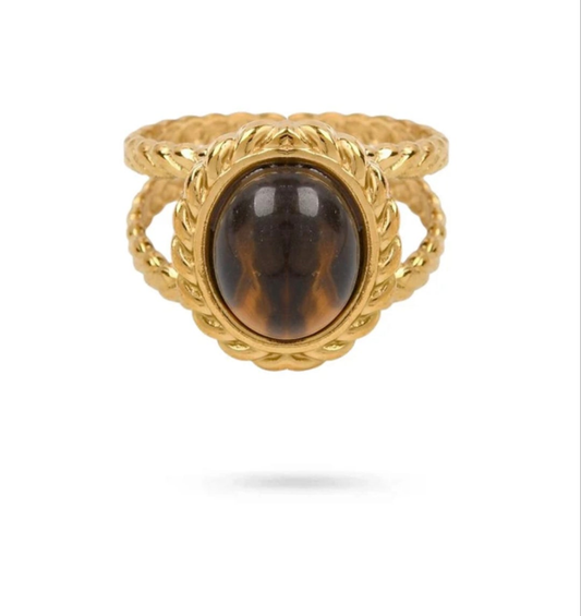 Bague acier inoxydable pierre naturelle Œil de Tigre