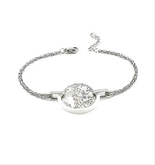 Bracelet acier et céramique   - Papillon et céramique blanche