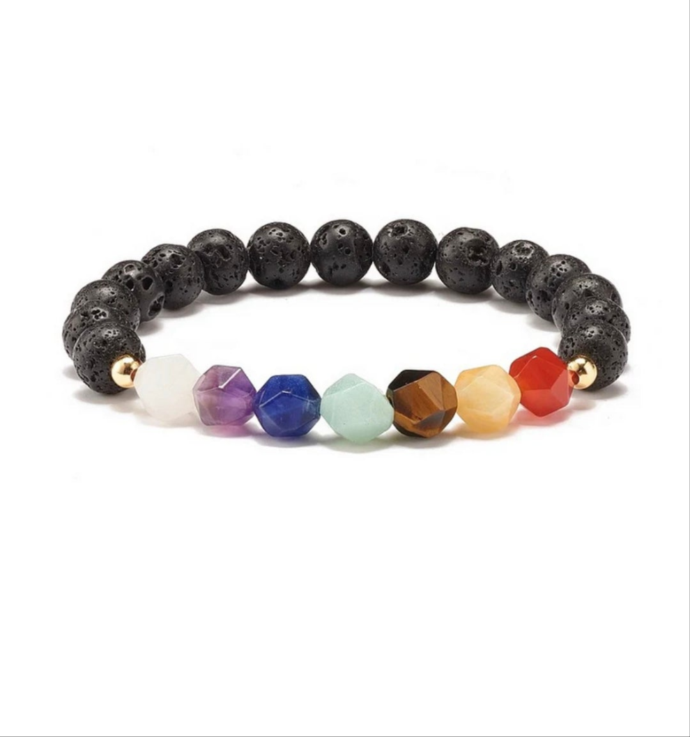 Bracelet pierres naturelles 7 chakras pierre de lave