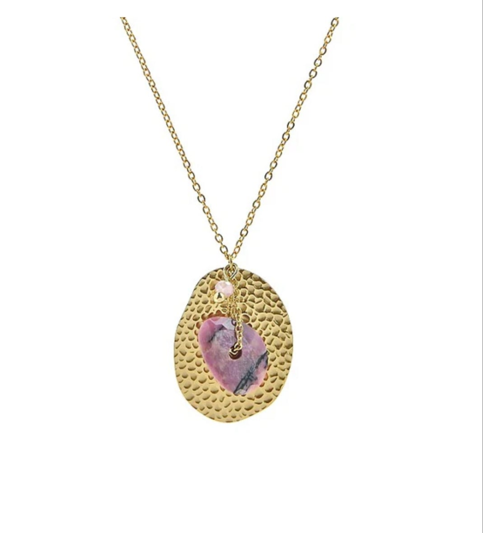 Collier pour acier 316 inoxydable pierres naturelles Rhodonite