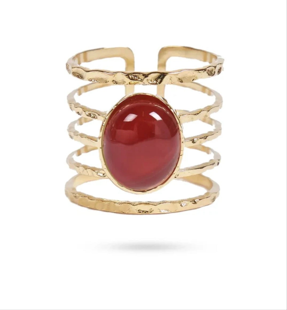 Bague acier inoxydable Romy pierres naturelles agate rouge