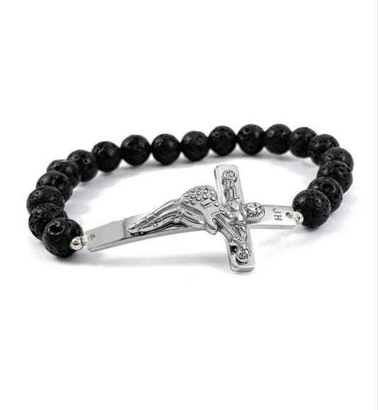 Bracelet JOHNNY HALLYDAY en acier 316 - Pierre de lave
