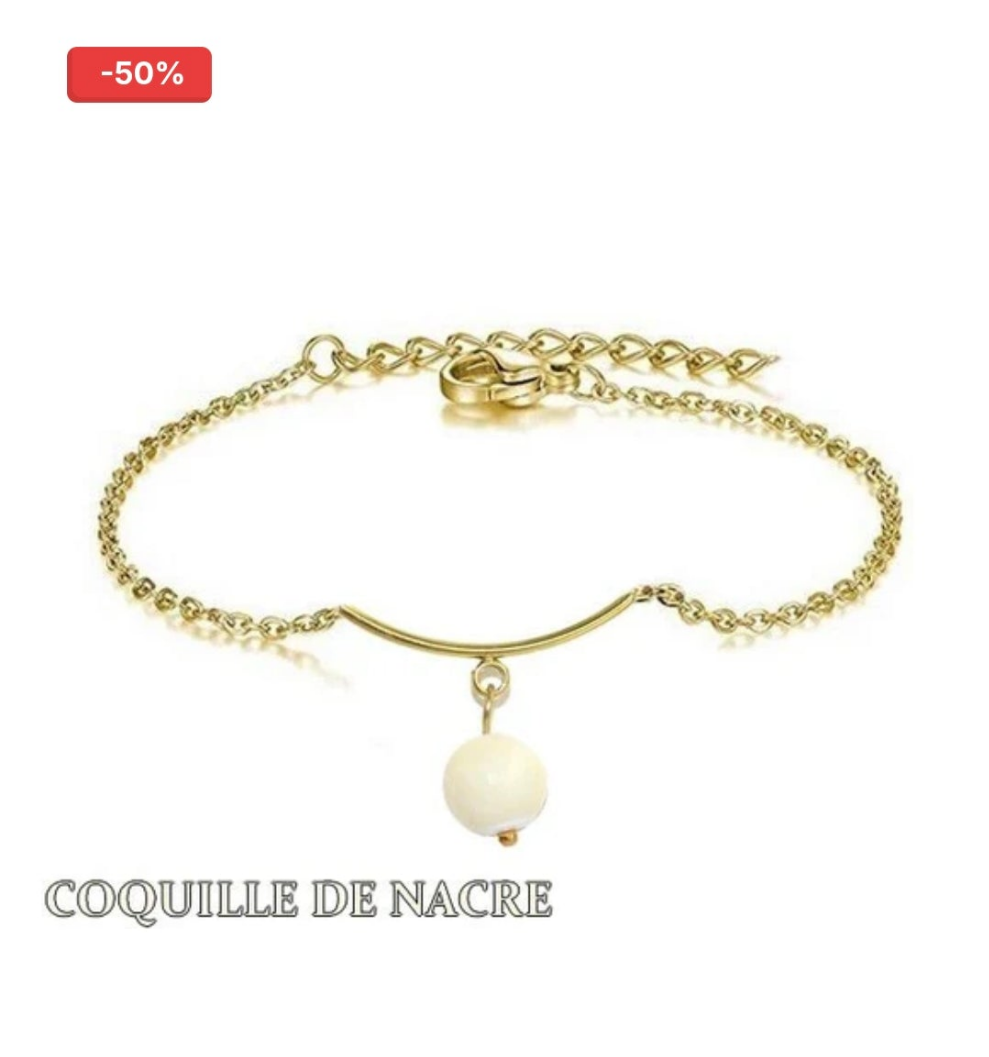 Bracelet acier et pierre naturelle coquille de nacre