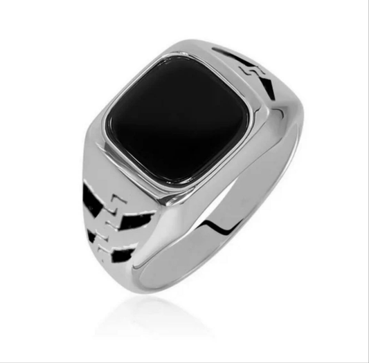 Bague chevalière acier 316 noir et argent