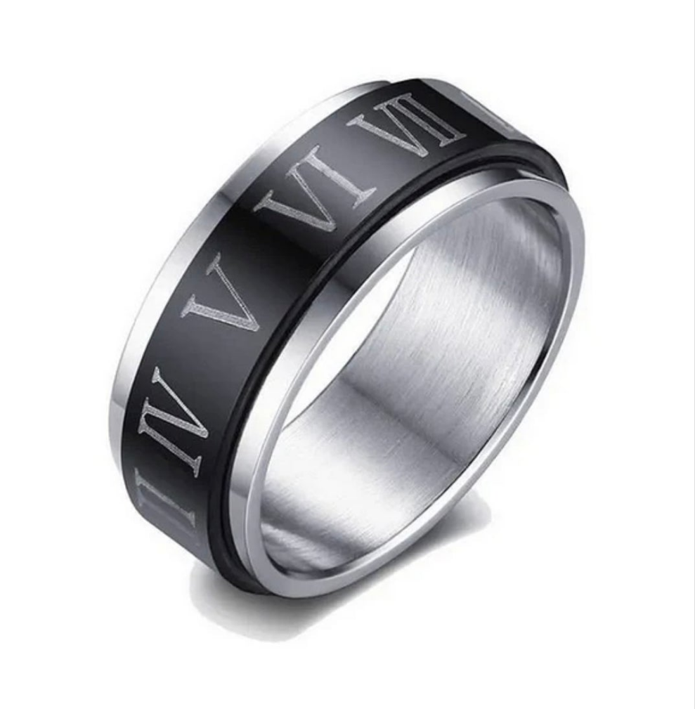 Bague acier 316 chiffres Romain tournant