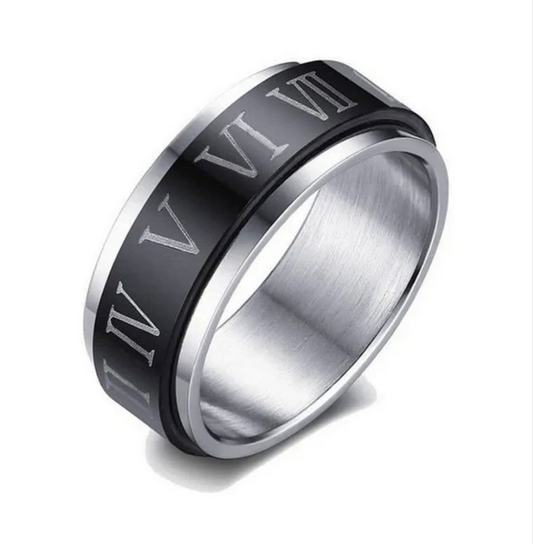 Bague acier 316 chiffres Romain tournant
